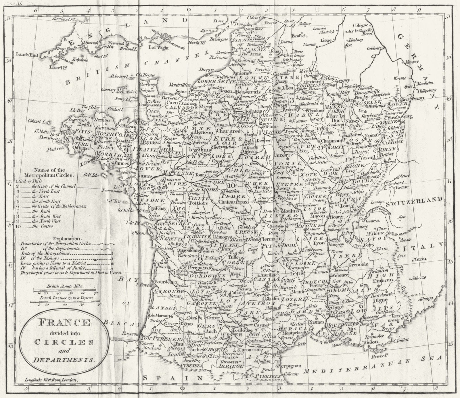 FRANCE. Circles & departments. Guthrie 1801 old antique vintage map plan chart
